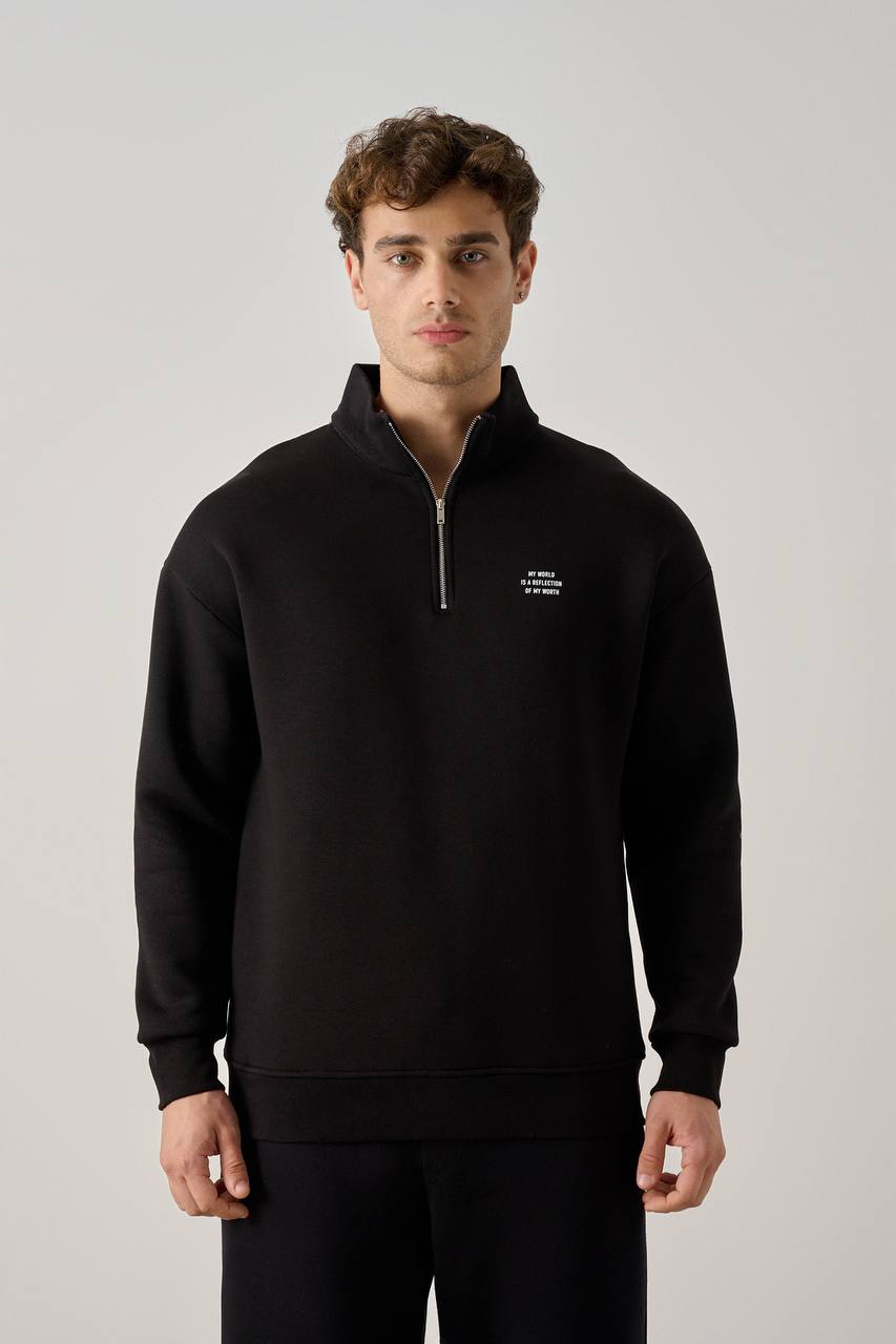 Men's Black Quarter-Zip Sweatshirt with Statement Print