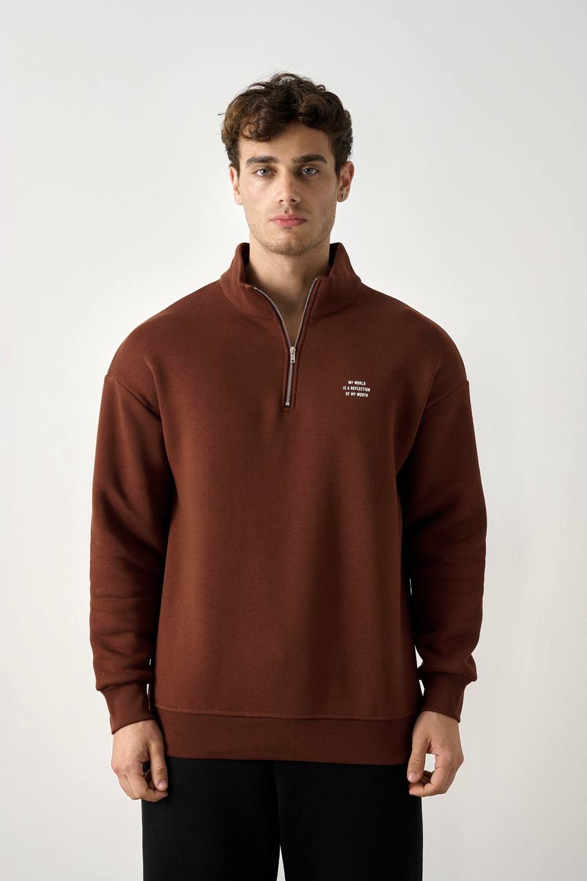 Men's Brown Quarter-Zip Fleece Sweatshirt