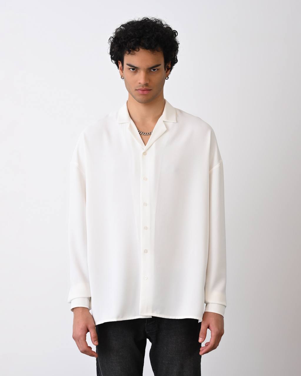 Men's Relaxed Fit Camp Collar Shirt in Off-White