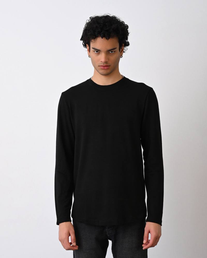 Men's Classic Black Long Sleeve Crew Neck T-Shirt