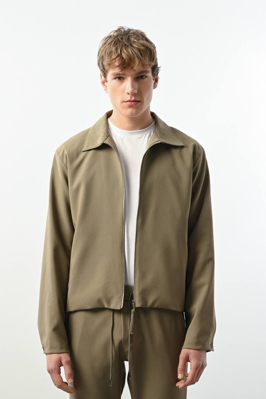 Men's Casual Khaki Zip-Up Jacket