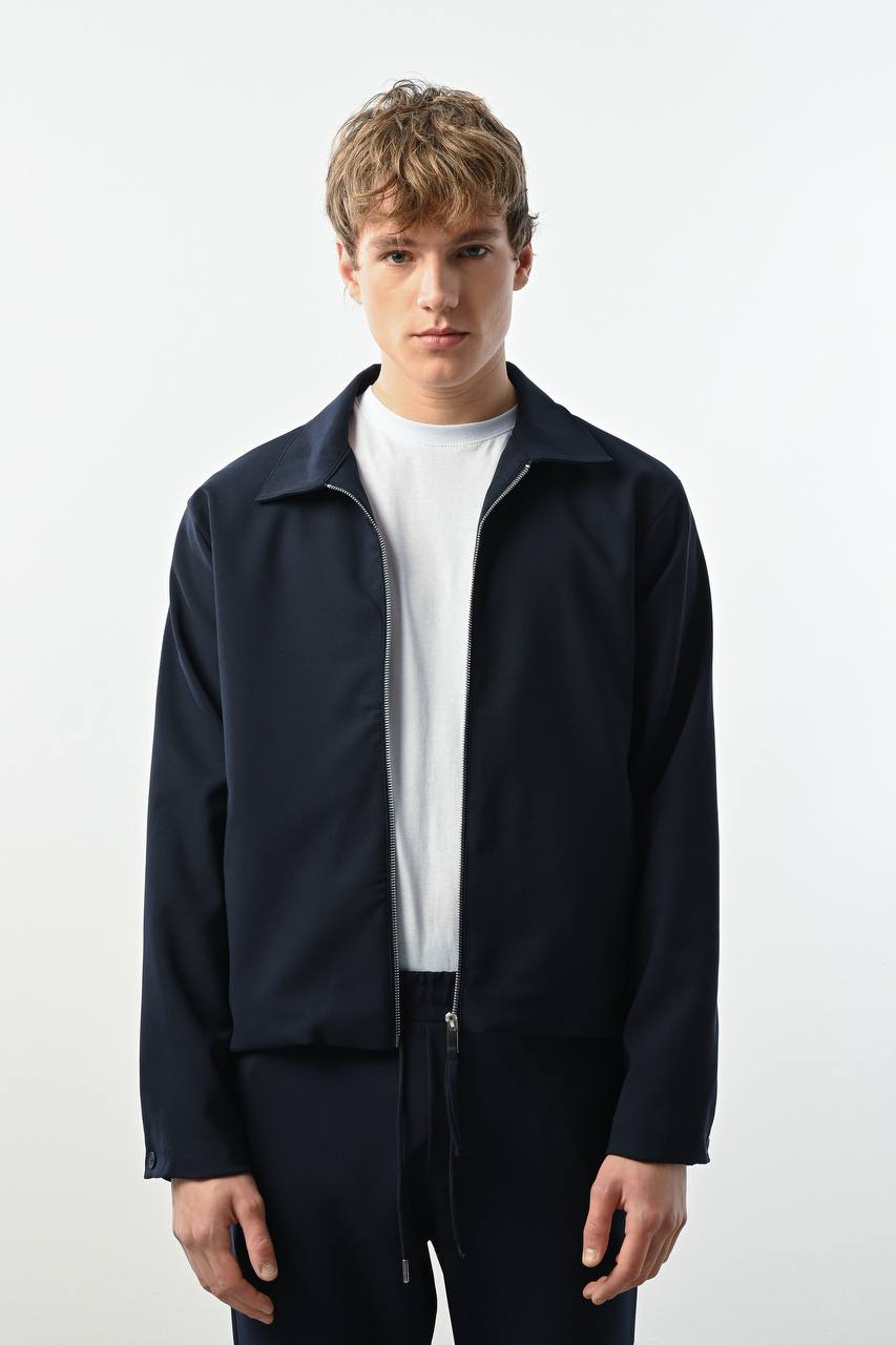 Men's Classic Navy Zip-Up Collared Jacket