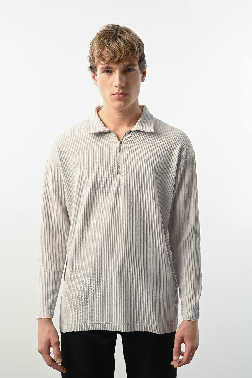 Men's Ribbed Quarter-Zip Long Sleeve Polo