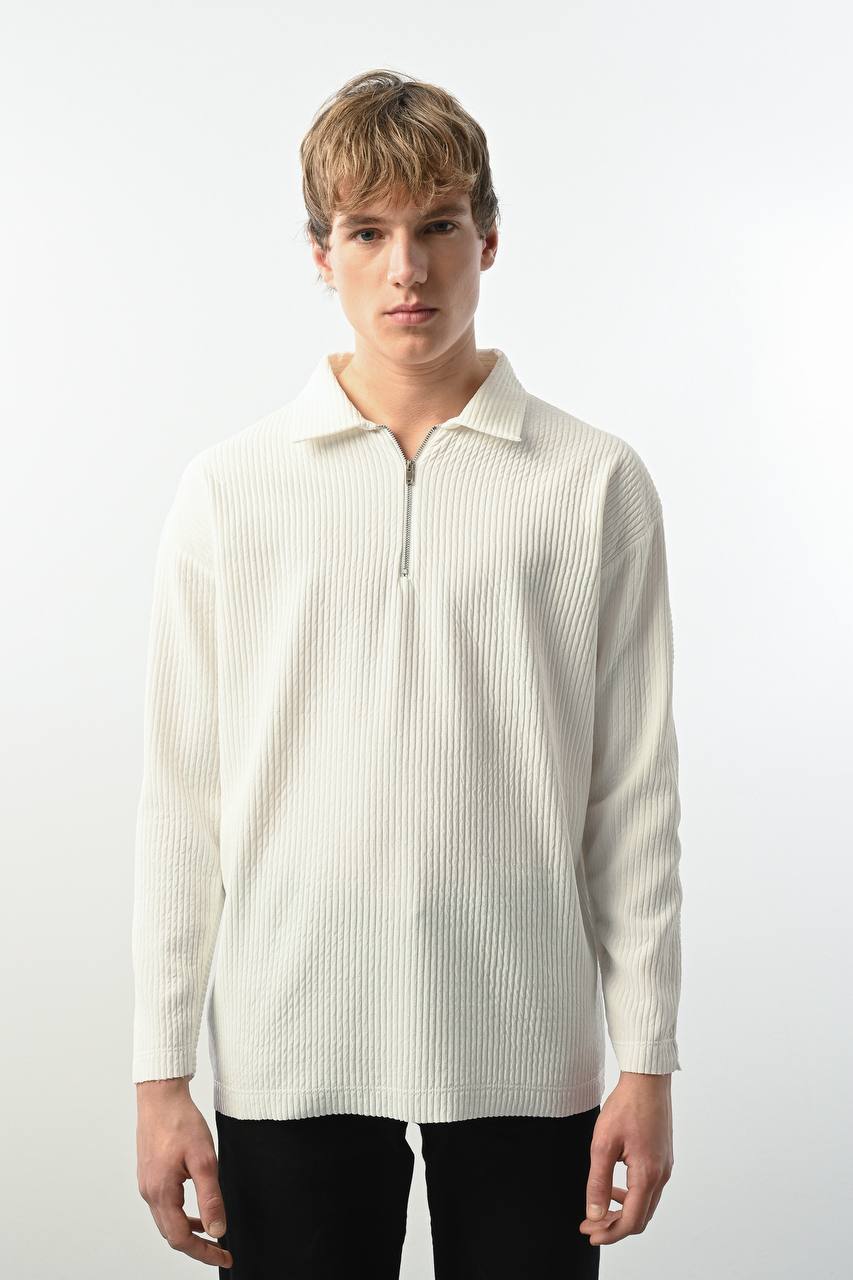 Men's Ribbed Quarter-Zip Long Sleeve Polo Shirt