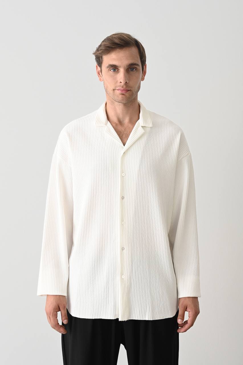 Men's Textured Ribbed Camp Collar Shirt