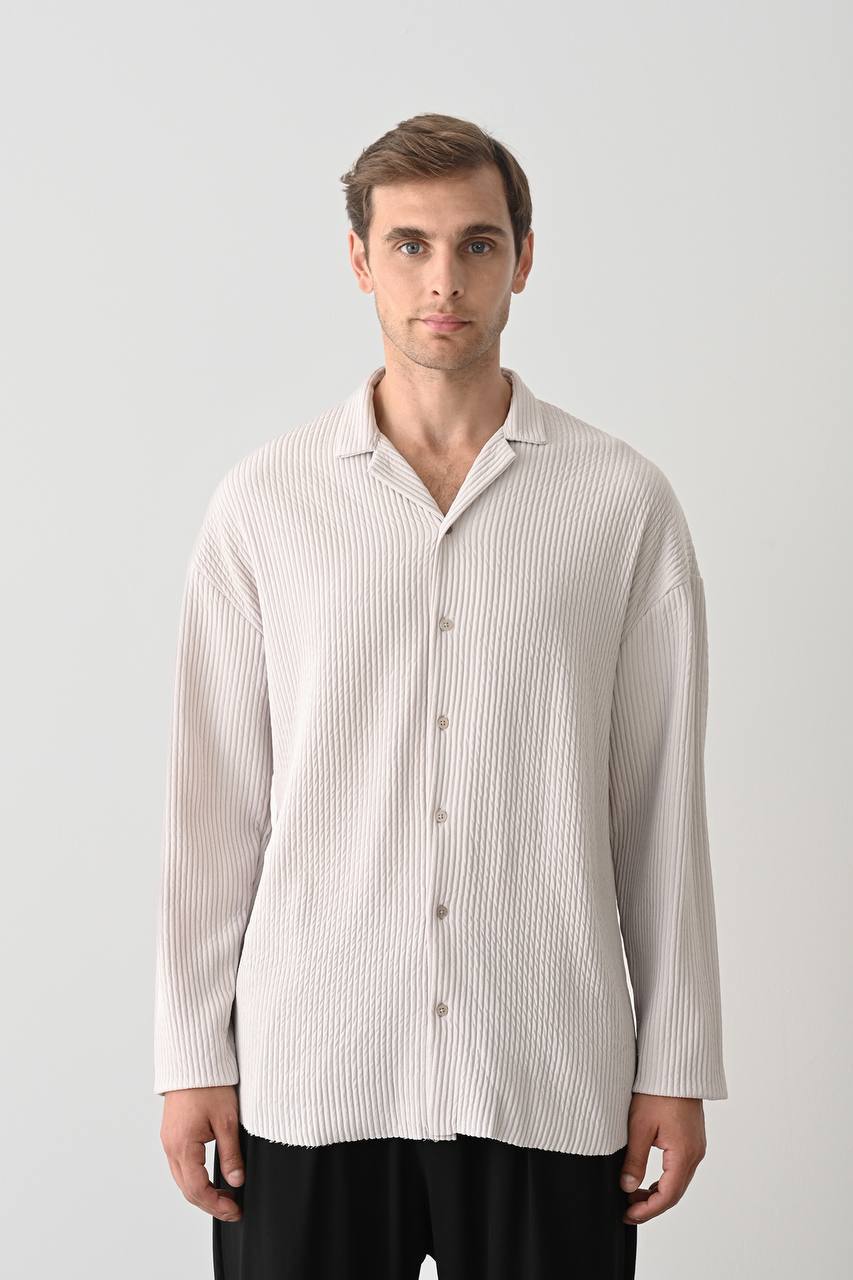 Men's Pleated Relaxed Fit Long Sleeve Shirt
