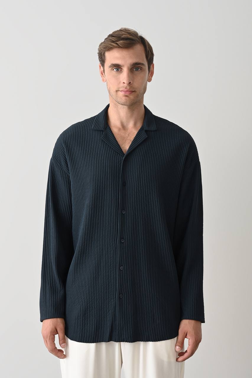 Men's Textured Ribbed Long Sleeve Button-Up Shirt