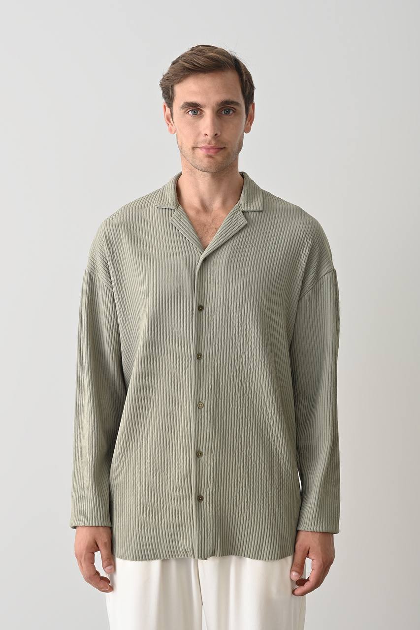 Men's Ribbed Camp Collar Long Sleeve Shirt