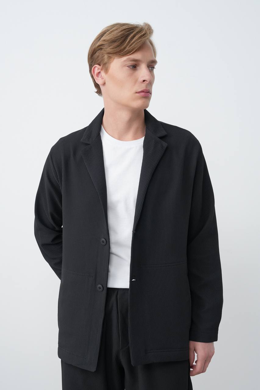 Men's Black Ribbed Casual Blazer