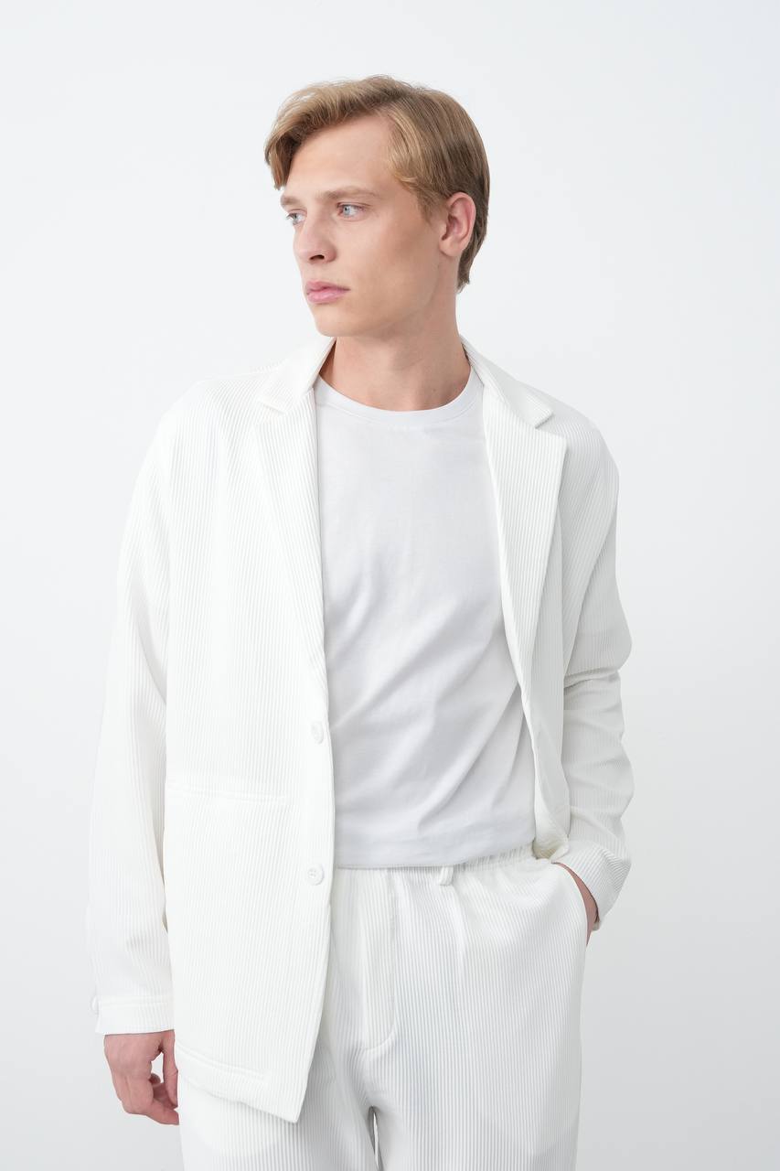 Men's White Ribbed Textured Blazer