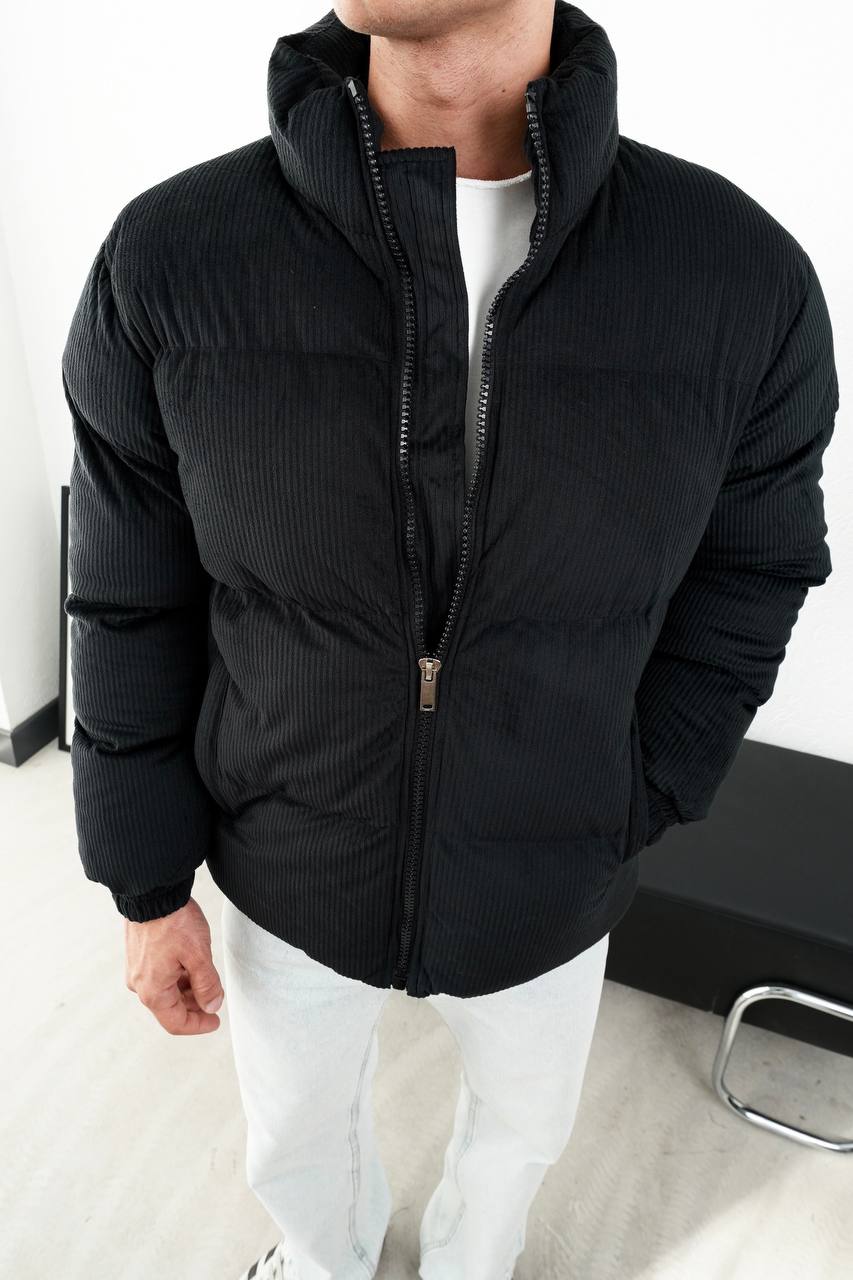 Men's Black Corduroy Puffer Jacket