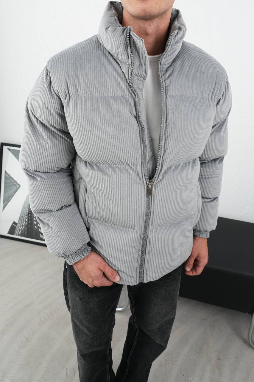 Men's Grey Corduroy Puffer Jacket