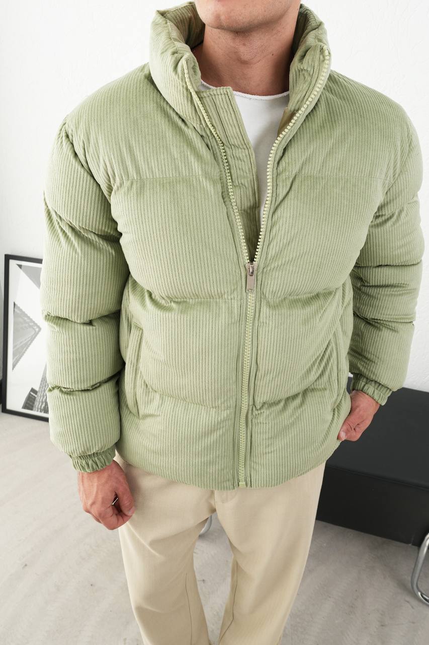 Men's Sage Green Corduroy Puffer Jacket
