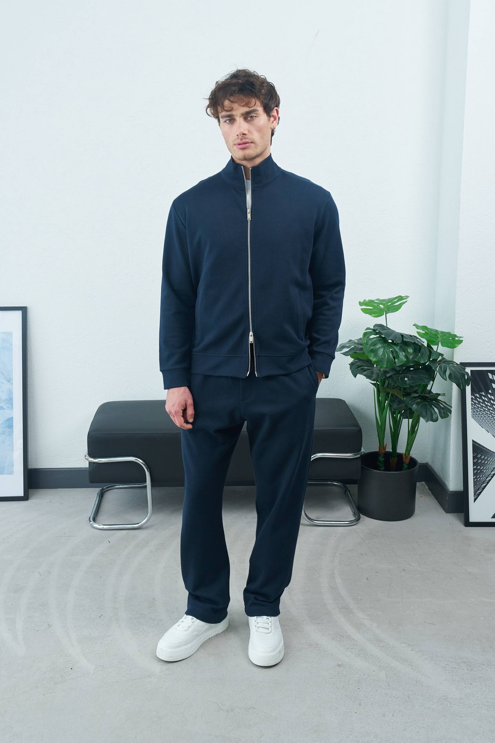 Men's Navy Full-Zip Tracksuit Set