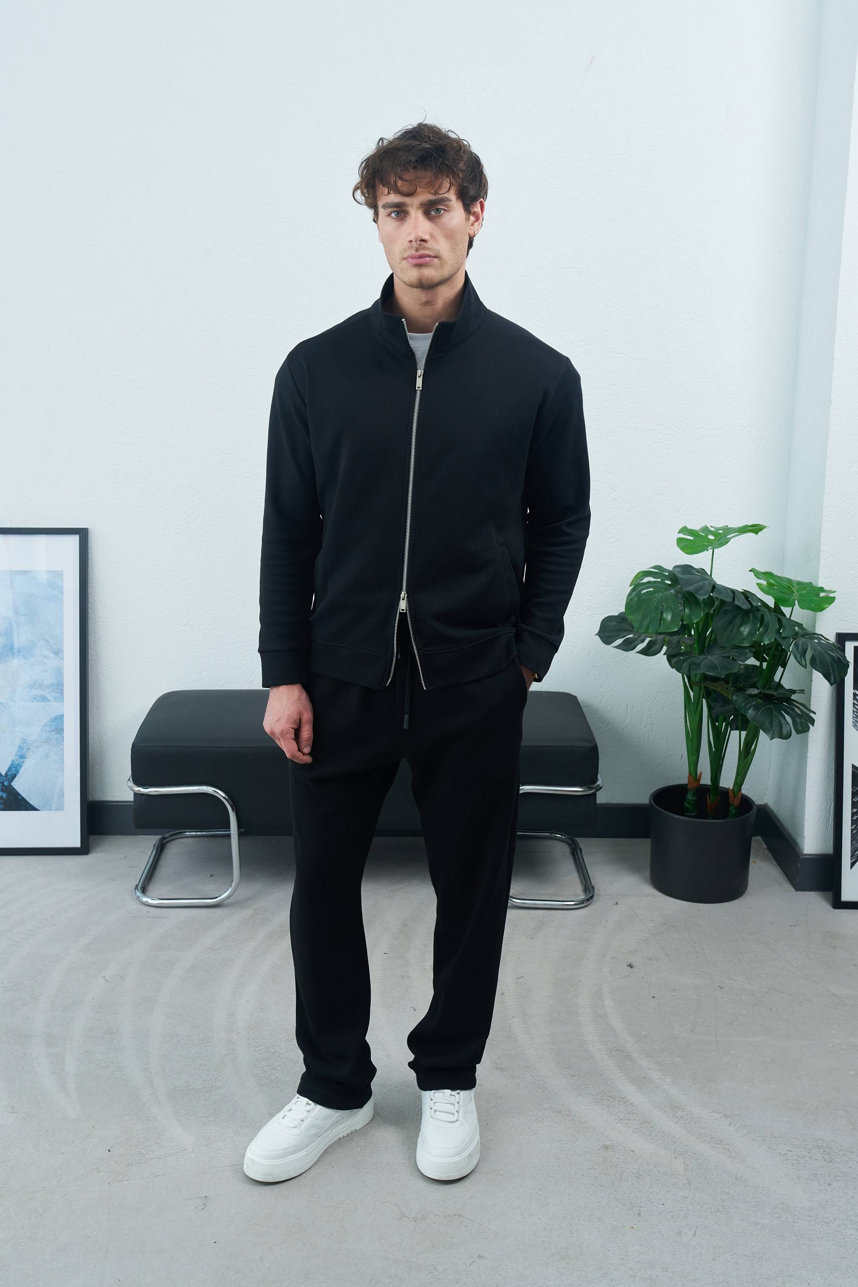 Men's Classic Black Full-Zip Bomber Jacket