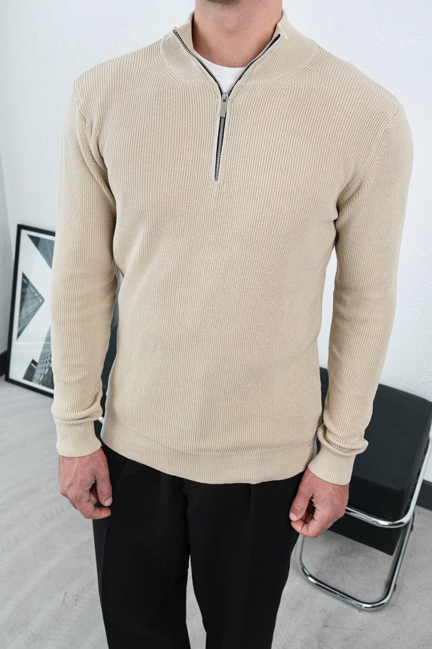Men's Ribbed Knit Quarter-Zip Pullover Sweater