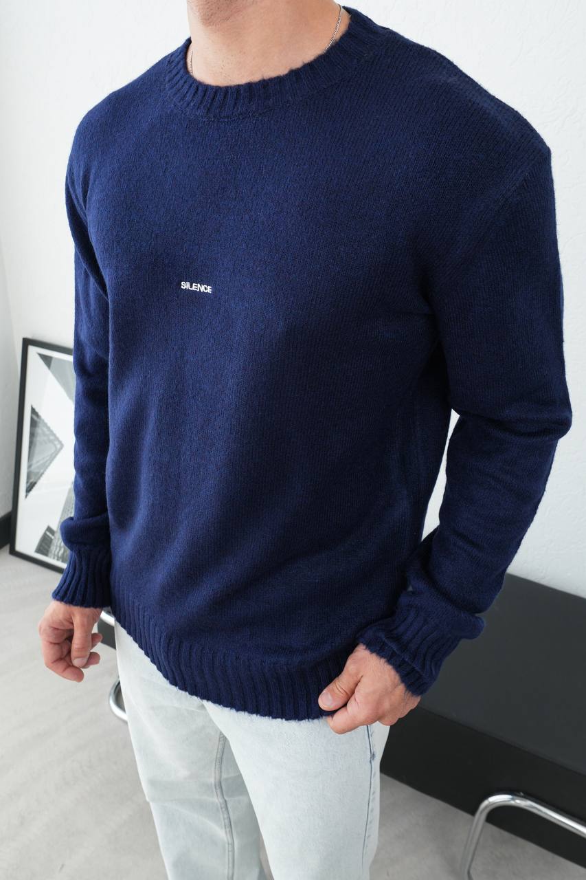 Men's "Silence" Embroidered Crewneck Knit Sweater