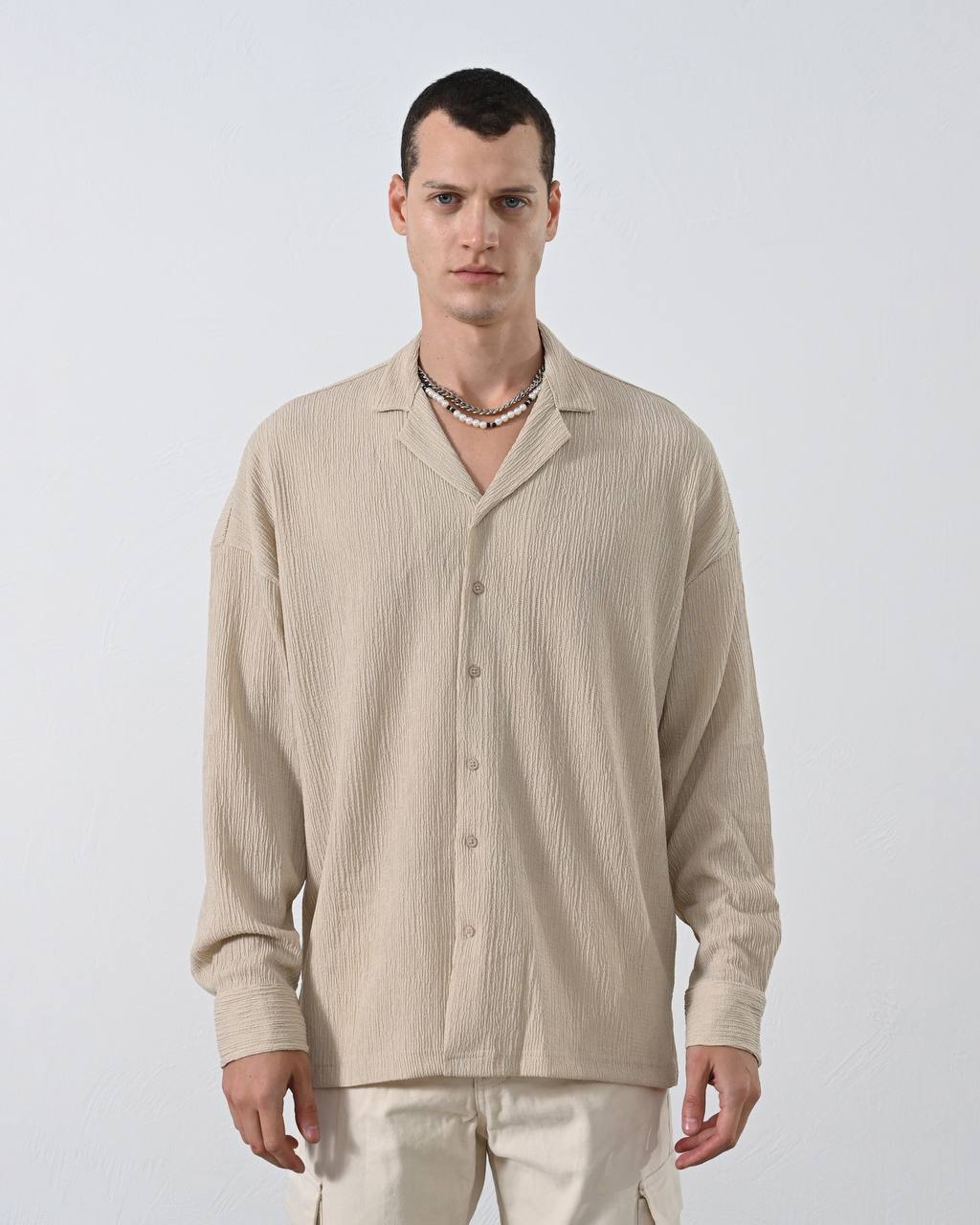 Men's Relaxed Fit Textured Button-Up Shirt