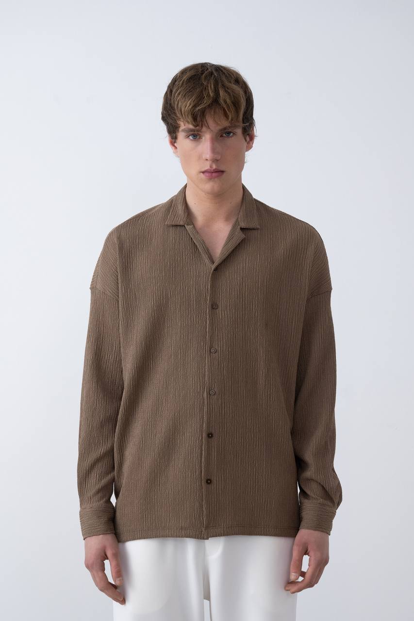 Men's Textured Brown Casual Shirt